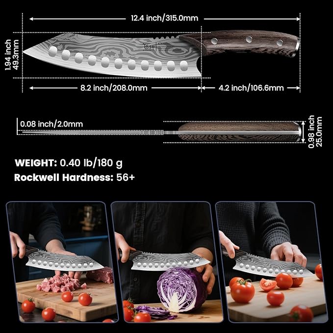 Kiritsuke knife, 8.2 Inch Chef Knife, Japanese Style High Carbon Steel, Razor Sharp for Precision Cutting, Damascus Pattern, Ergonomic Full Tang Wood Handle, Birthday Wedding Cooking Gifts