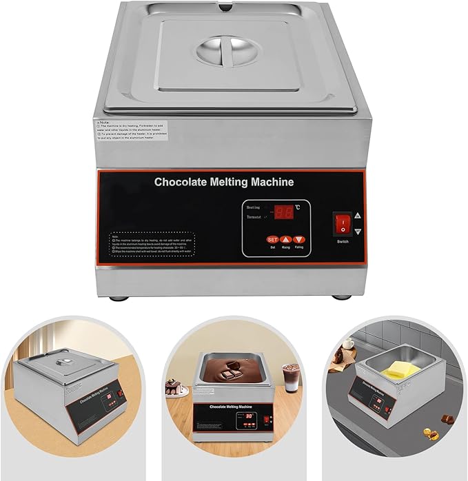 Professional Commercial Chocolate Tempering Machine 26.46 Lbs Single Tank Chocolate Melting Pot with Digital Temp Control 32~203°F, 110V 500W Electric Stainless Steel Chocolate Melter Food Warmer