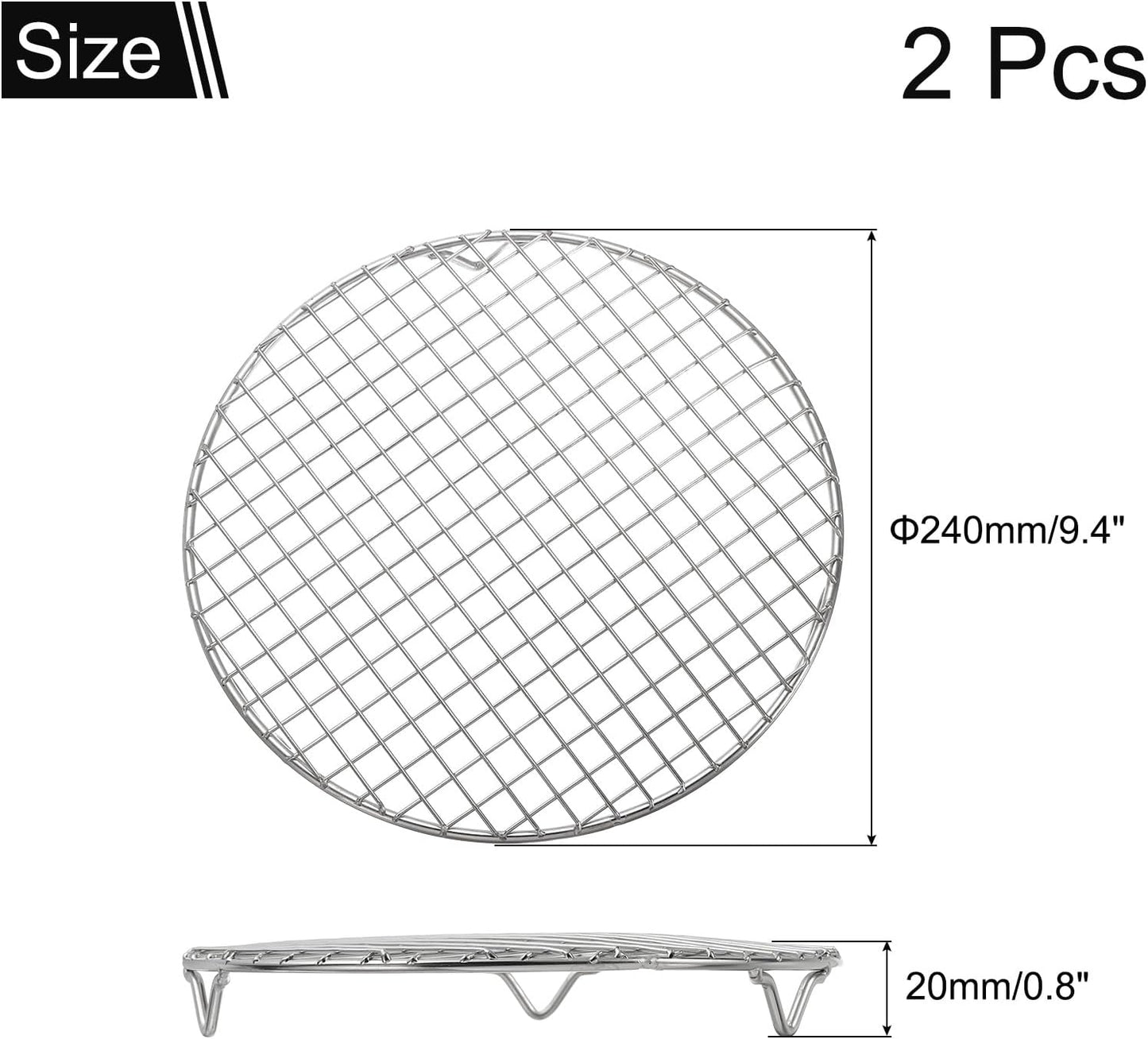 uxcell 2 Pcs Round Cooking Rack with Legs, Dia 9.4 Inch 304 Stainless Steel Barbecue Grill for Cooking Baking Barbecue Air Fryer Racks, Silver
