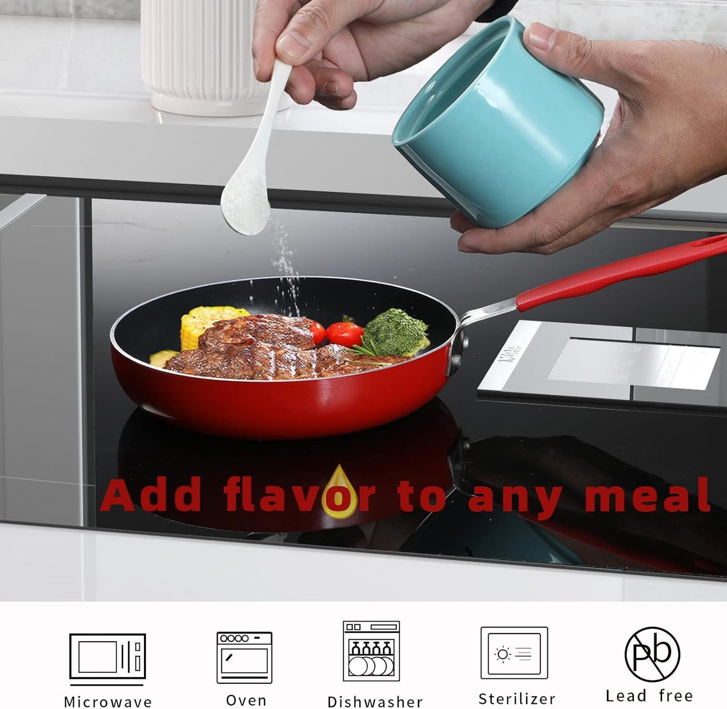 ONTUBE Ceramic Sugar Bowl with Lid and Spoon,Porcelain Seasoning Box Salt Bowl,8oz （Turquoise Blue）