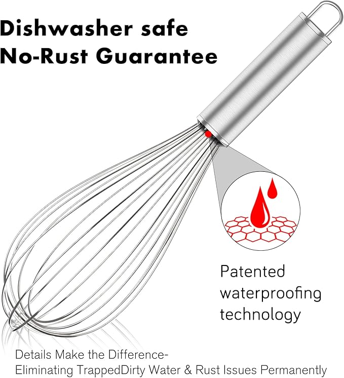 304 Stainless Steel Whisk Set, Dishwasher Safe Rustproof Metal Whisk, Professional Balloon Wire Whisks for Kitchen Cooking, Perfect For Blending, Whisking, Baking, Beating, 3 Packs (8" 10" 12")
