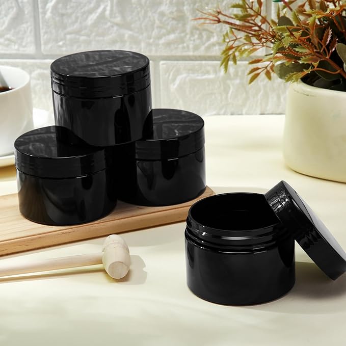 SATINIOR 6 Pack 1 oz Plastic Jars Containers with Lids Wide-mouth Refillable Leakproof Reusable Round Empty Jars for Travel Cosmetic Dry Food Spice Cookie Candy Home Kitchen Organizing(Black)