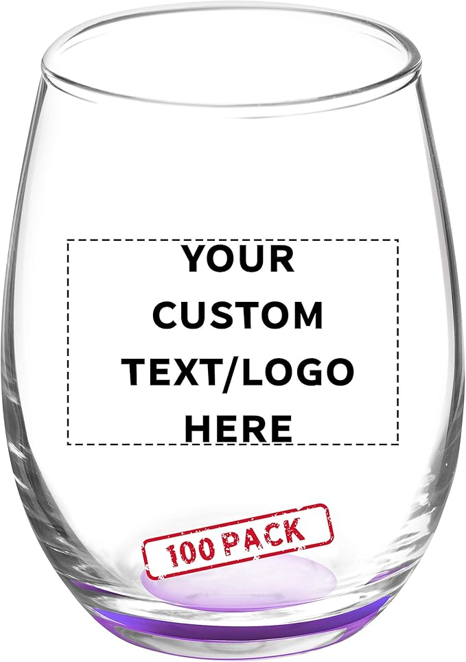 Custom Stemless Wine Glasses by ARC 5.5 oz. Set of 100, Personalized Bulk Pack - Perfect for Hotel, Bar, Restaurant or Lounge - Purple