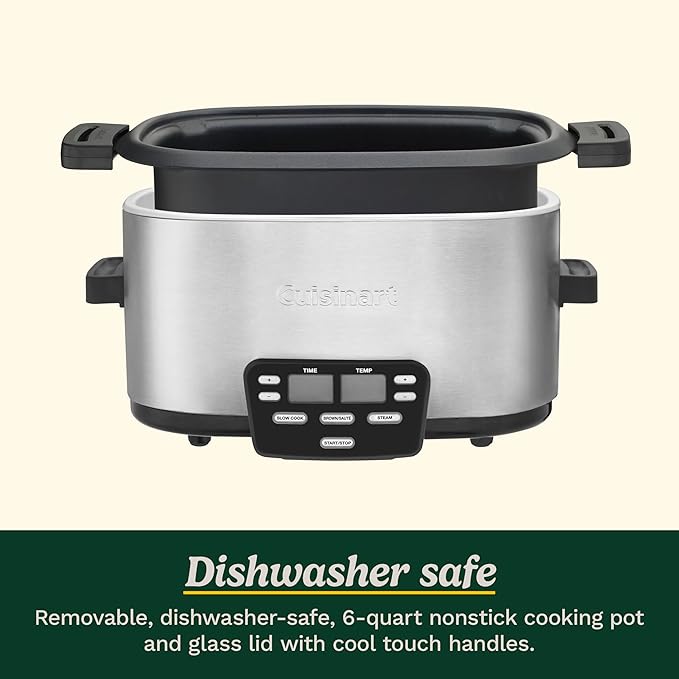 Cuisinart MSC-600 3-In-1 Cook Central 6-Quart Multi-Cooker: Slow Cooker, Brown/Saute, Steamer, Silver