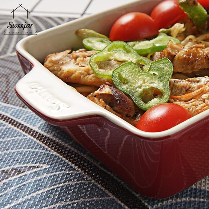 Sweejar Ceramic Baking Dish, Rectangular Small Baking Pan with Double Handles, 20 Oz for Cooking, Brownie, Kitchen, 6.5 x 4.9 x 1.8 Inches(Navy)