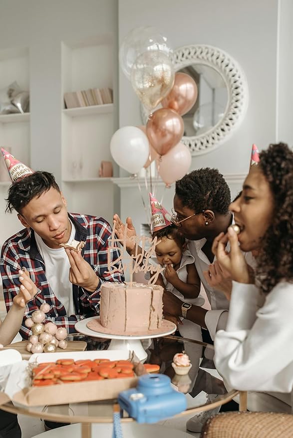 Happy Birthday Cake Topper - Glitter Rose Gold Birthday Cake Top Decorations (Rose Gold)