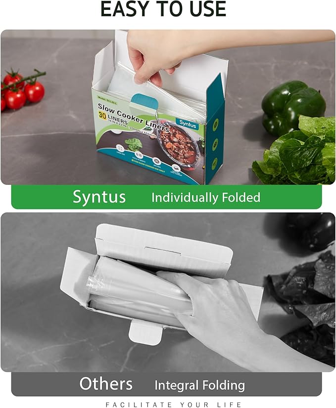 Syntus Slow Cooker Liners, 60 Count Cooking Bags Large Size Disposable Pot Liners Plastic Bags, Fit 3QT to 8QT for Slow Cooker Cooking Trays, 13"x 21", 60 Liners