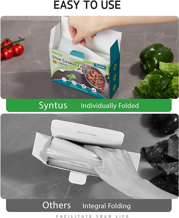 Syntus Slow Cooker Liners, 15 Count Cooking Bags Large Size Disposable Pot Liners Plastic Bags, Fit 3QT to 8QT for Slow Cooker Cooking Trays, 13"x 21", 15 Liners