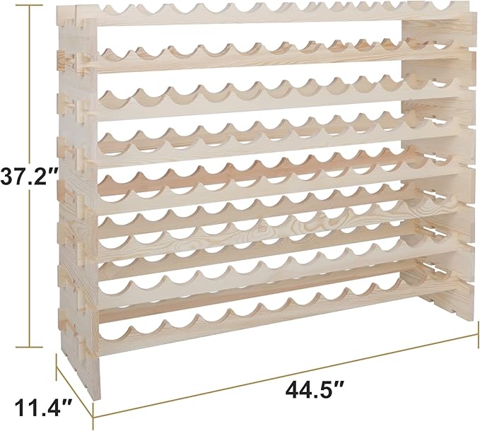 Smartxchoices 96 Bottles Stackable Modular Wine Rack, 8-Tier Wooden Wine Storage Rack Freestanding Wine Holder Display Shelves, Wobble-Free Shelves, Solid Wood