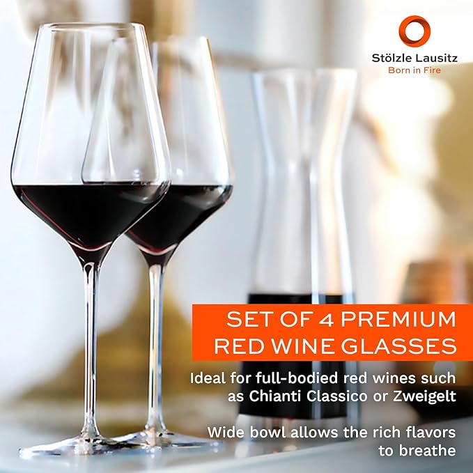Stölzle Lausitz Red Wine Glasses 4 Set (QUATROPHIL). Dishwasher Safe Red Wine Glasses (20 fl oz). Durable Crystal Glasses - Genuine Stölzle Wine Glass