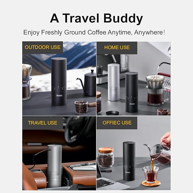 V6 Pro Portable Coffee Grinder - 60 Grind Settings Conical Burr, USB-C Fast Charge 4400mAh for Camping Travel Office, Aircraft Aluminum Body, Cup Holder Size, Quiet ≤65dB & 2-Yr Warranty