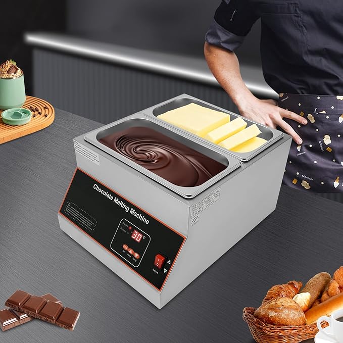 Digital Control Chocolate Tempering Machine 27 Lbs 2 Tanks Commercial Chocolate Melting Machine, TEMP Control 32-203°F, 110V 500W Electric Chocolate Melting Pot with Lids for Chocolate/Milk/Cream