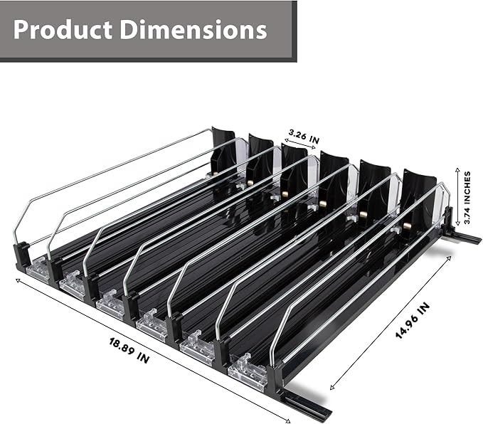 Upgraded Drink Organizer for Fridge – Adjustable Width Soda Can Organizer with Automatic Glide, Space-Saving Refrigerator Can Dispenser Holds Up to 30 Cans – Drink Holder for Fridge (6 Rows, Black)