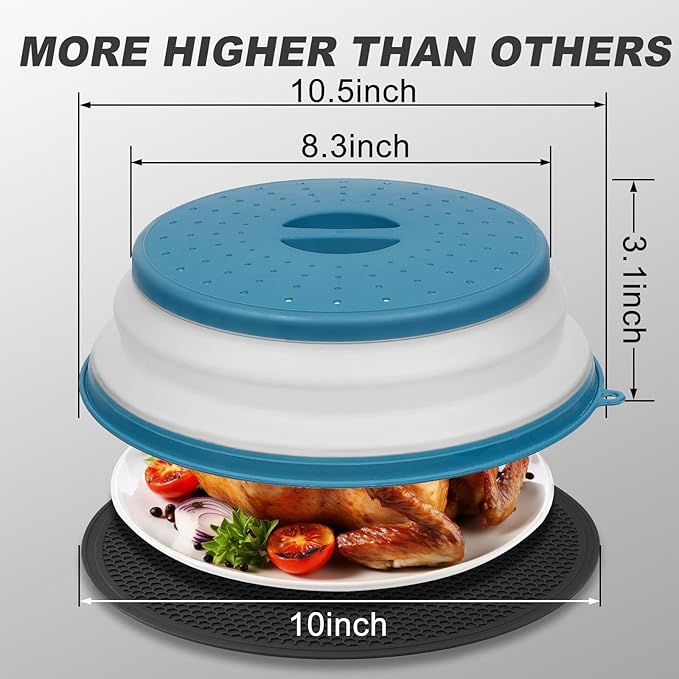 4 in 1,WENWELL Vented Collapsible Microwave Splatter Cover & Mat,Kitchen dish bowl Plate lid for Food,Dishwasher-Safe,BPA-Free Silicone & Plastic