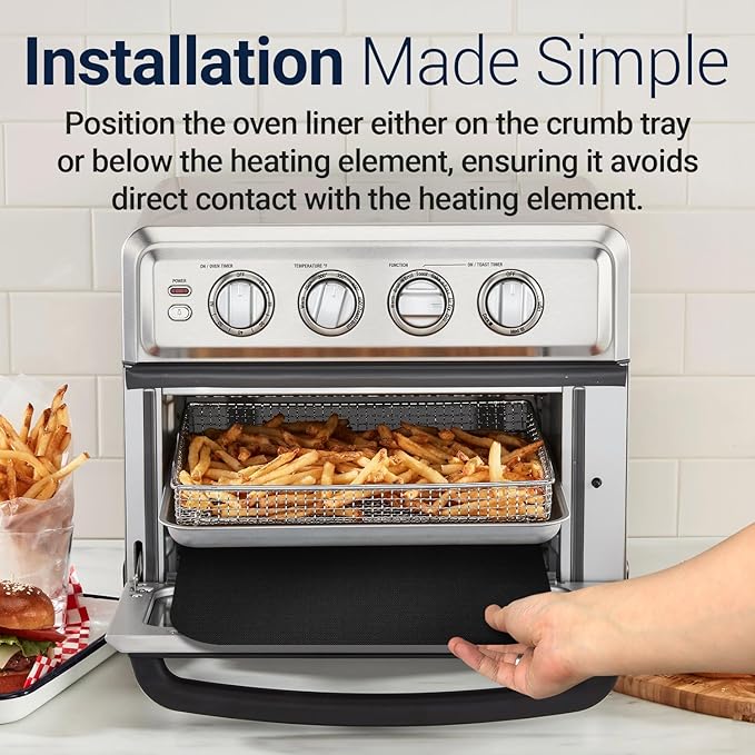 Toaster Oven Liners for Bottom of Oven (4 Pack) Reusable Non-Stick Heat Resistant Toaster Liners, Compatible with Ninja, Cuisinart, Emeril Lagasse & More, Toaster Mat, 12"x12" (Black)