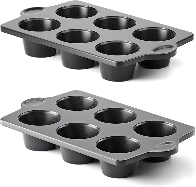 HONGBAKE Nonstick Jumbo Muffin Pan, 2 Pack Large Cupcake Tin for Baking, Cup Cake Tray, 3.5dia, 6 Cup, Premium, Extra Thick, Dishwasher Safe