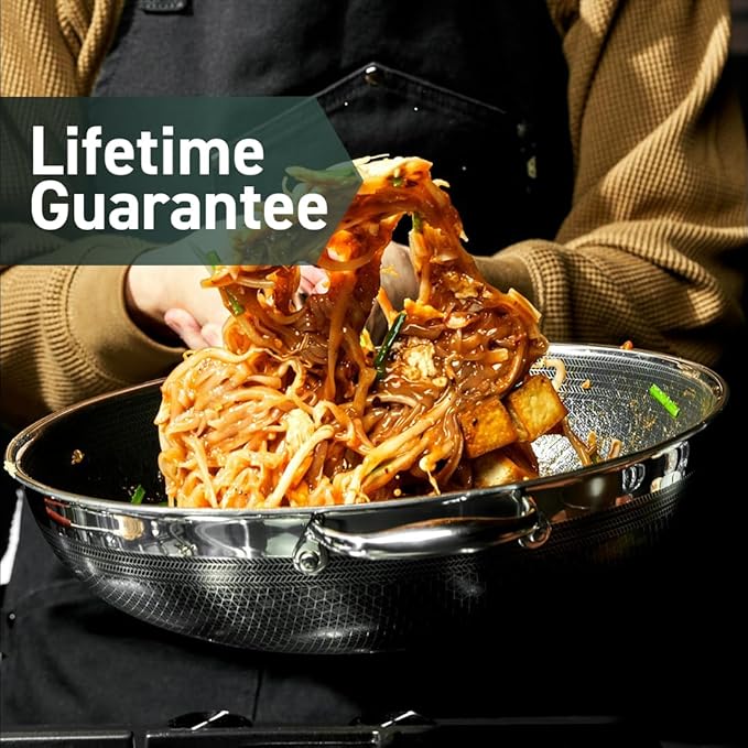 HexClad Hybrid Nonstick 10-Inch Wok, Stay-Cool Handle, Dishwasher-Friendly, Oven-Safe Up to 900°F, Induction Ready, Compatible with All Cooktops