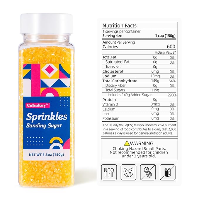 Yellow Sanding Sugar Edible Sugar Sprinkles for Cake Decorating Sparkling Edible Crystal Candy for Easter Wedding Party Baking Cupcake Cookie Ice Cream Decoration Supplies - 5.3 oz