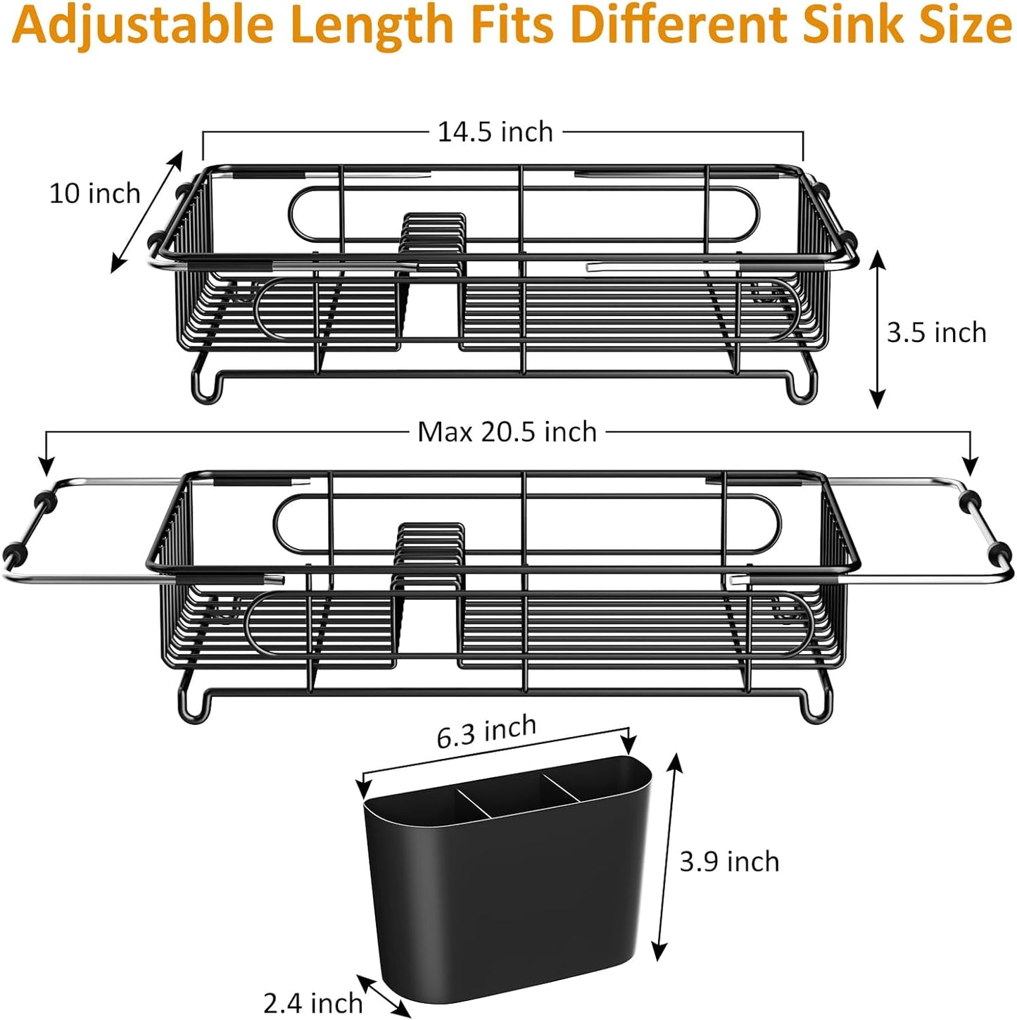 Expandable in Sink Dish Drying Rack,Small Dish Rack Over Sink with Utensil Holder,Stainless Steel Dish Drainers for Kitchen Counter,Sink Drying Rack for Small Space,14.5“-20.5” L x 10“ W x 3.5” H