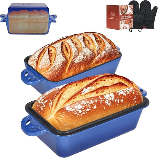 9x5 Enameled Cast Iron Loaf Pan with Lid - 2 in 1 Sourdough Bread Pan for Homemade Baking