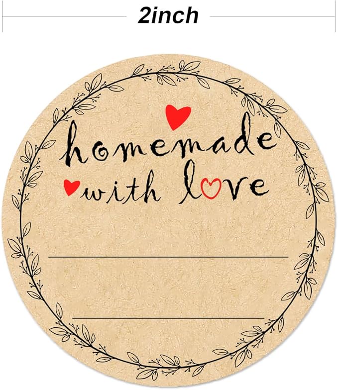 2" Homemade With Love Stickers, Kraft Jam and Jelly Jar Canning Labels With 2 Lines for Writing, Mason Jar Labels for Bottles, 500 per Roll