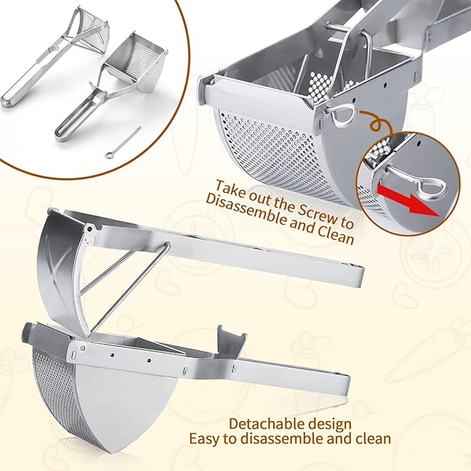 Heavy Duty Stainless Steel Professional Ricer for Mashed Potatoes and Ricer Kitchen Tool, Mash Potato Masher for Creamy Mashed Potatoes (Potato Ricer Set)