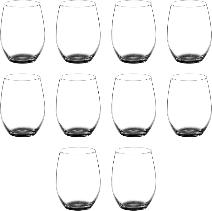 DISCOUNT PROMOS 10 ARC Stemless Wine Glasses Set, 21 oz. - Chardonnay, Cabernet, Merlot, Sauvignon - Black