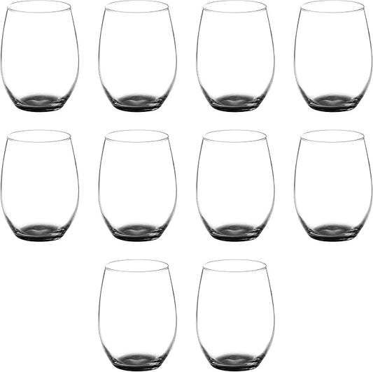 DISCOUNT PROMOS 10 ARC Stemless Wine Glasses Set, 21 oz. - Chardonnay, Cabernet, Merlot, Sauvignon - Black