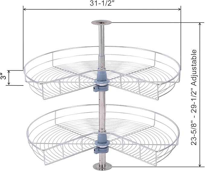 Dowell 32" Kidney Lazy Susan, 2 Shelves, Kitchen Base Corner Cabinet Organizer (Chrome 4001 270 32)