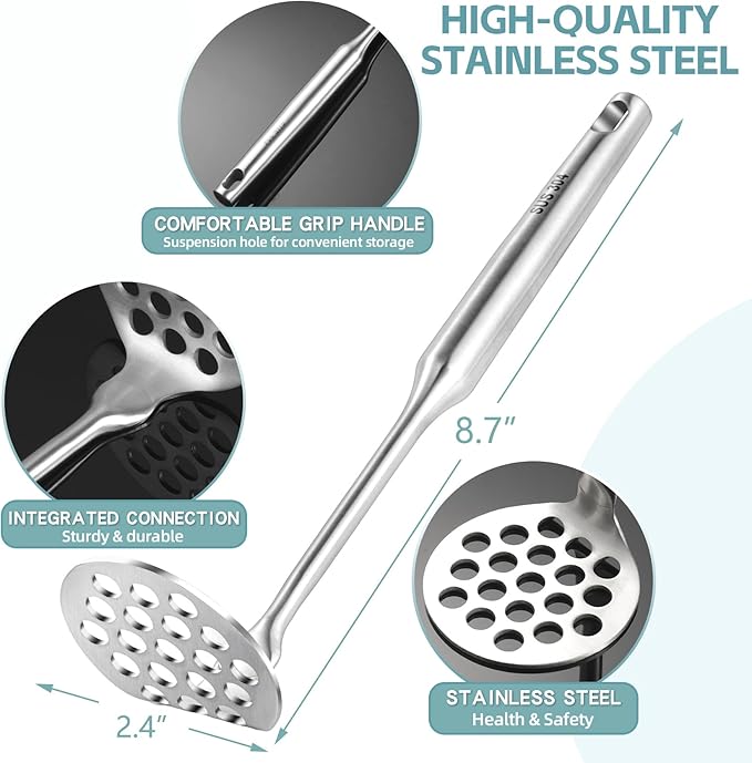 Small Potato Masher - Stainless Steel Mini Avocado Masher, Heavy Duty Tiny Masher for Avocado, Potatoes, Beans, Meat, Vegetables, Dishwasher Safe