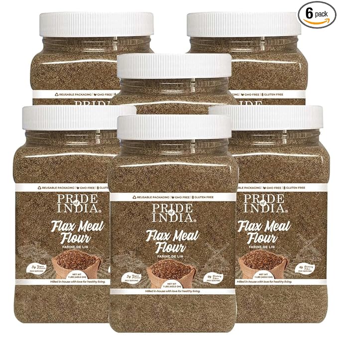 Pride of India - PACK of 6 - Flax Meal Flour 1 lbs (454 gm) Nutty Earthy Taste Freshly Milled in Small Batches | Used for Baking Coating Thickening | Prepare Muffins Pancakes Smoothies Pudding Salads