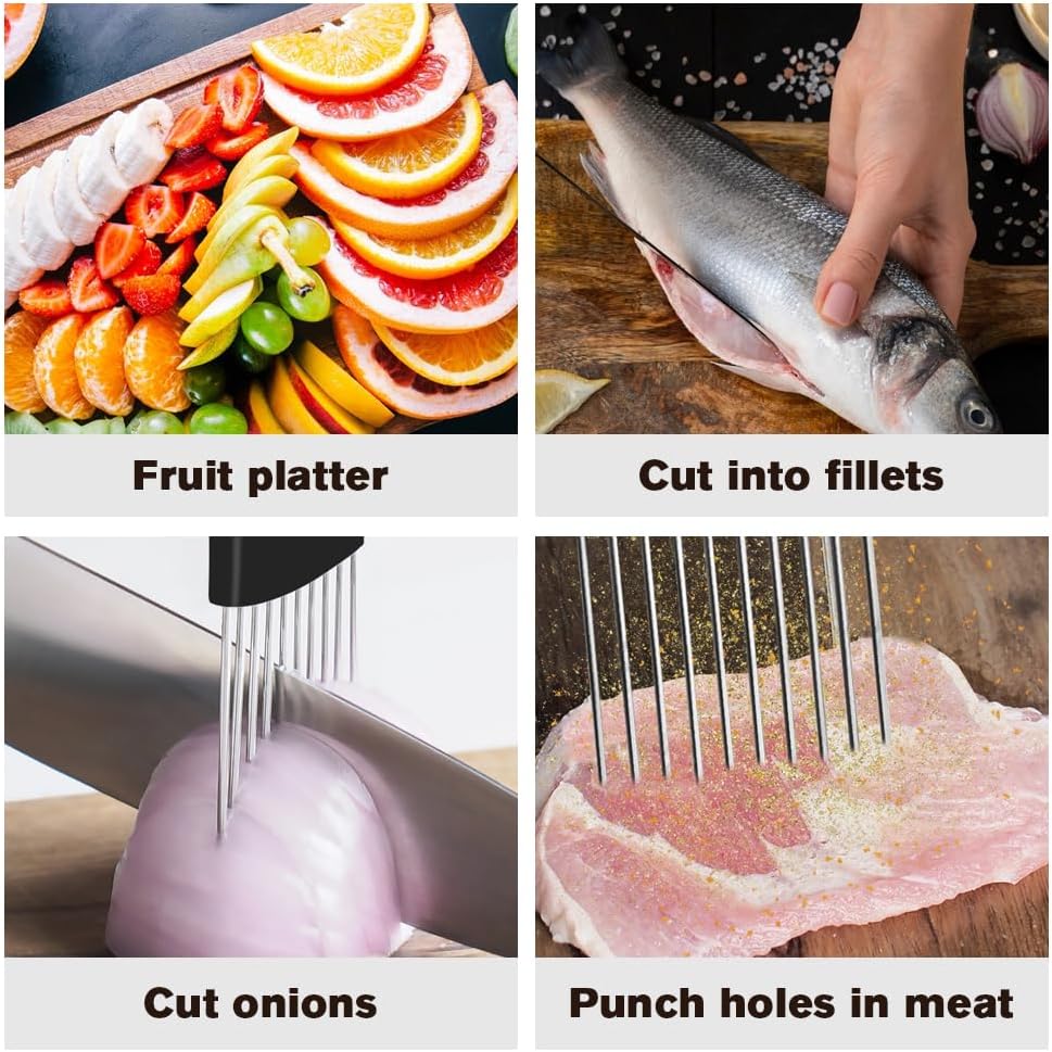 Stainless Steel Onion Slice Holder, 2025 New Tomato Cutter, Multi-Purpose Vegetable Slicer for Kitchen, Durable Food Chopper Kitchen Chopper Slicing Assistant Tool (A-1Pcs)