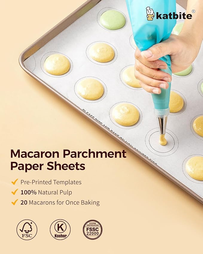Katbite 100 Macaron Parchment Sheets Template Baking, Cookie Parchment, Printed Circle Baking Stencil for Macaron Cookie, 12x16 In, Non-Stick & Heavy Duty, Pre-cut Paper for Chicken Pizza French Fry