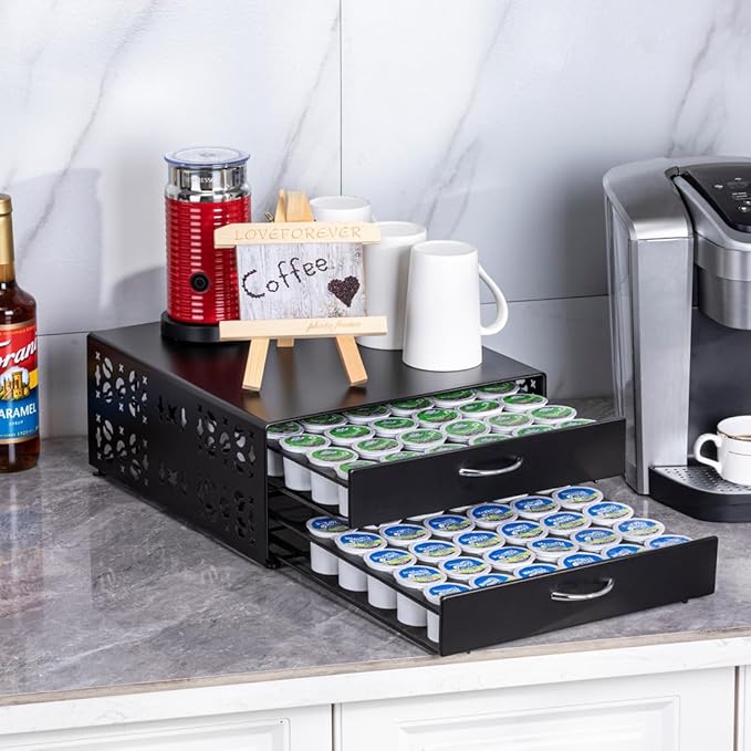 FlagShip K Cup Organizer Drawer 2 Tier Coffee Pod Holder for Keurig Pod Holder Save Space Countertop Kitchen (84 Pods Capacity)
