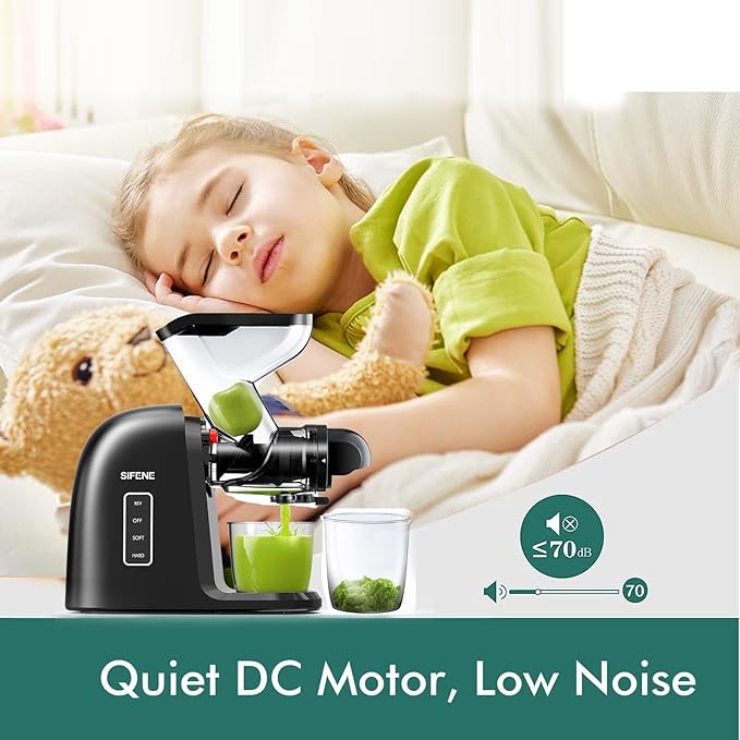 SiFENE Cold Press Juicer Machine, Dual 3" Wide Mouth Slow Masticating Juicer, Anti-Clog Function, Extracts Wheatgrass & Fruit Juice, Easy to Clean, BPA Free for Vegetable and Fruit Juicing, Black