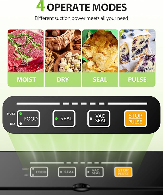 KOIOS Vacuum Sealer Machine, 90Kpa Automatic Vacuum Air food sealer/Built-in Cutter Starter Kit, Dry & Moist Food Preservation Modes, Pulse Function, LED Indicator Lights, Black