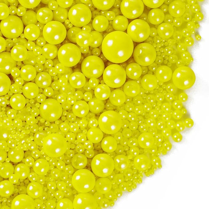 Kasvan Yellow Pearl Sugar Sprinkles - Edible Candy Pearls 130g/4.58 Oz, Mix Size, Baking Cake Decorations, Ice Cream Toppings and Cookie Decorating, Wedding Party Chirstmas Supplies