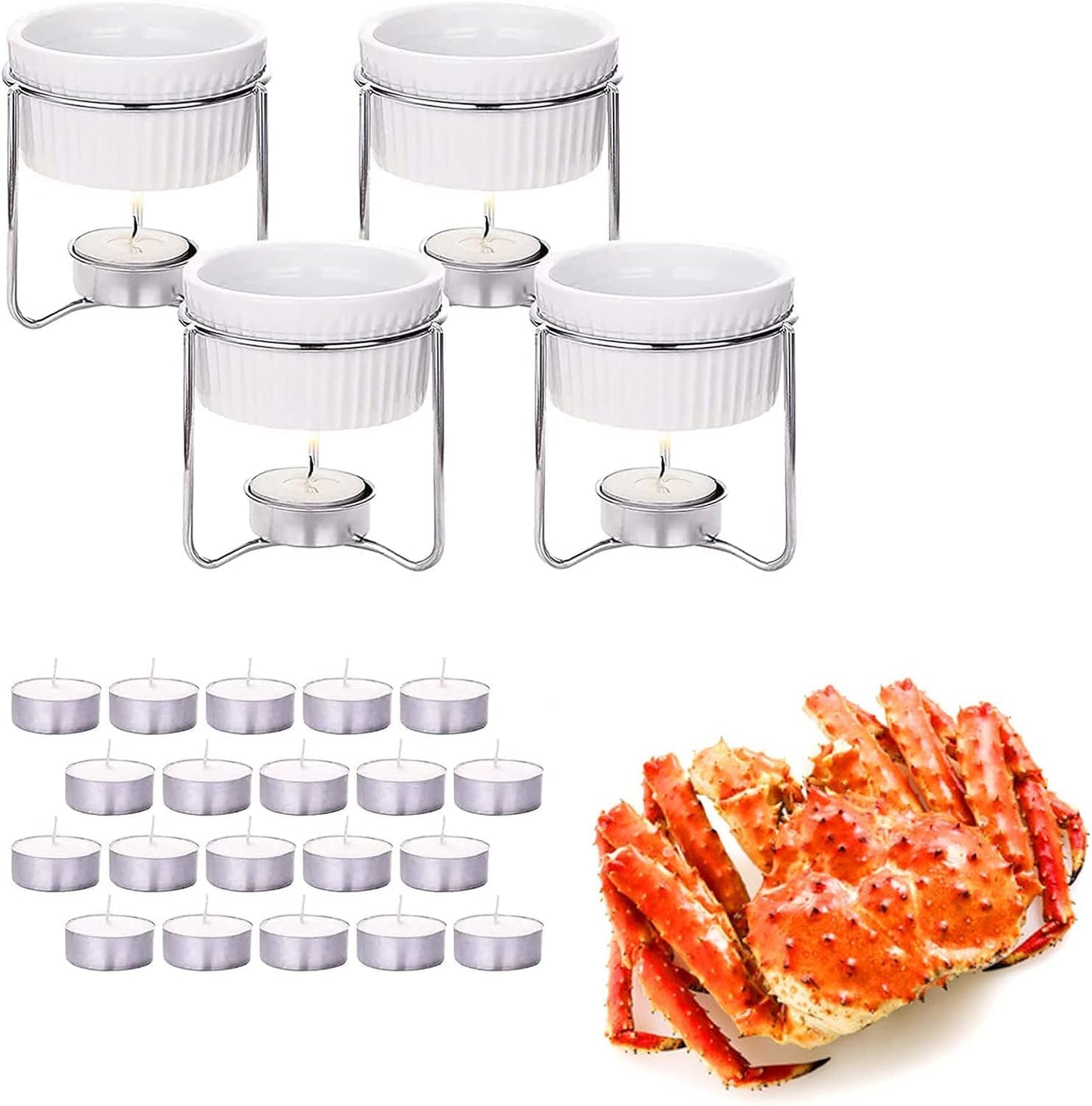 Luvan 4 Pieces Butter Warmers,Butter Warmers For Seafood with 20 Pieces Tealight Candles,Ceramic Butter Warmer Set for Chocolate or Cheese,Fondue- Dishwasher Safe,Microwave Safe, Oven Safe