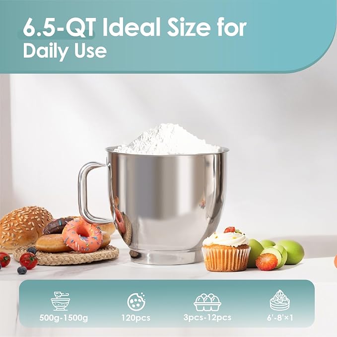 Kitchen in the box Stand Mixer - 900W Kitchen Mixer with Bowl 6.5 QT,Bread Dough Standing Mixers Tilt-head with Dough Hook, Whisk, Flat Beater and Splash Guard (Blue)