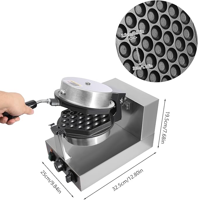 Hexagonal Egg Bubble Waffle Maker, 1300W Commercial Egg Waffle Making Machine, 122-572°F Honeycomb Double Sided Heated Waffles Maker with 180°Rotatable 2 Pans and Bent Handles