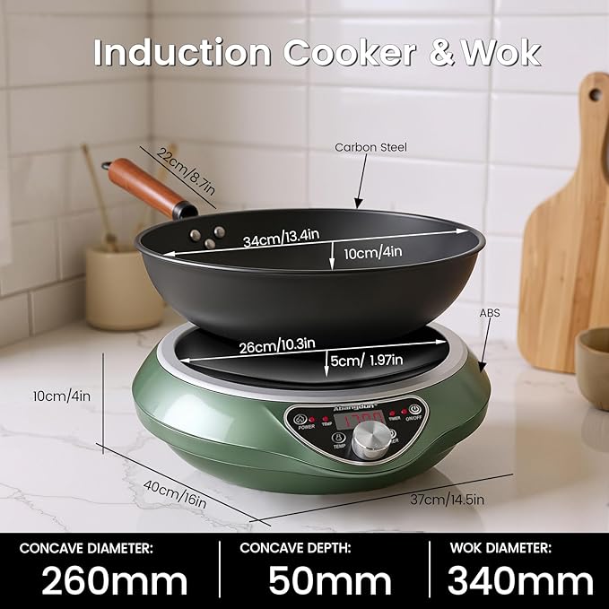 Induction Cooktop,1700W/85V~120V Induction Burner Portable Electric Wok,13-inch Carbon Steel Wok Included