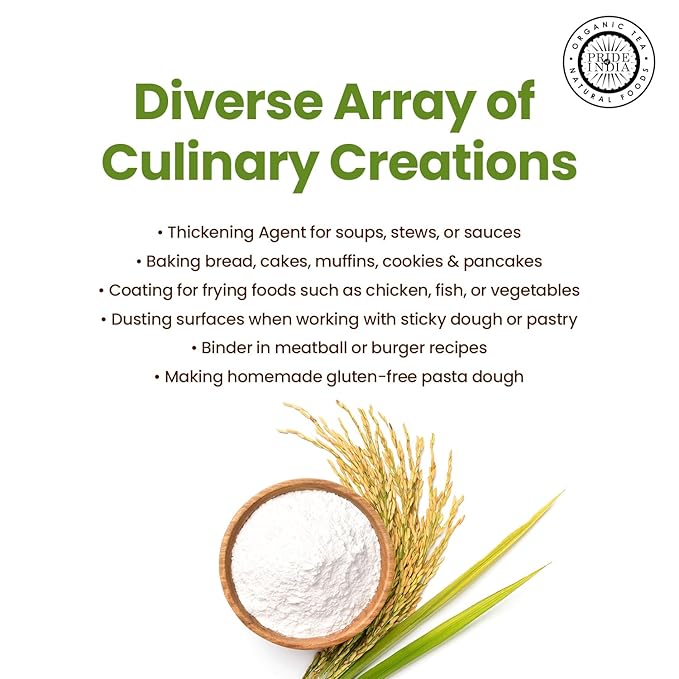 Pride of India- White Rice Flour 1 lbs (454 gm) Mild Slightly Sweet Neutral Taste Freshly Milled in Small Batches | Used for Cooking Baking Coating Thickening | Vegan, Gluten Free