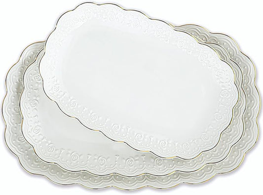 Kassel Ceramic Serving Platter Set | 16”/14”/12” Oval Serving Trays for Entertaining at Parties and Weddings | Oven Safe XL Serving Trays for Tacos, Steak, and Cake