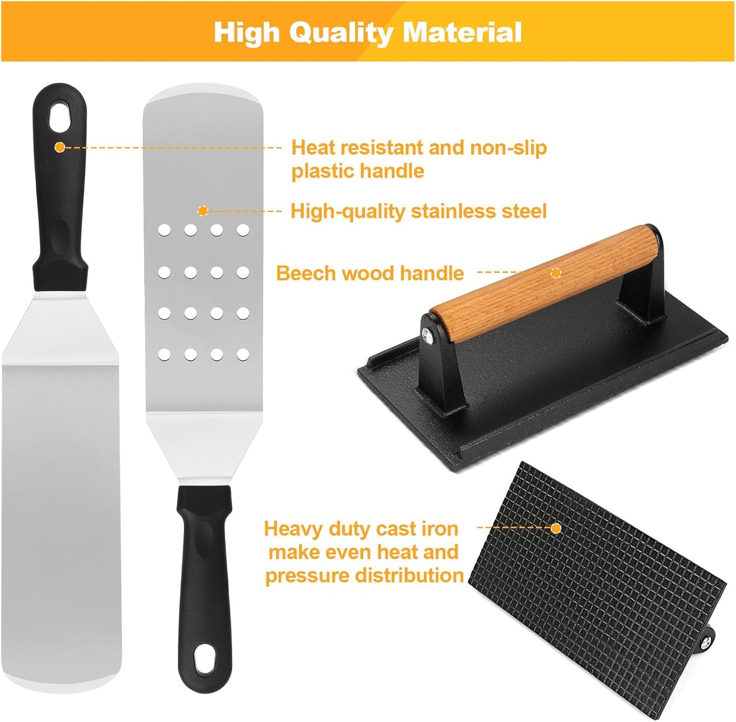 Griddle Accessories Kit, 28 PCS Flat Top Grill Accessories for Blackstone and Camp Chef, Metal Spatula Set with Burger Press, Melting Dome, Tongs, Scraper, Carry Bag for Outdoor Grilling BBQ