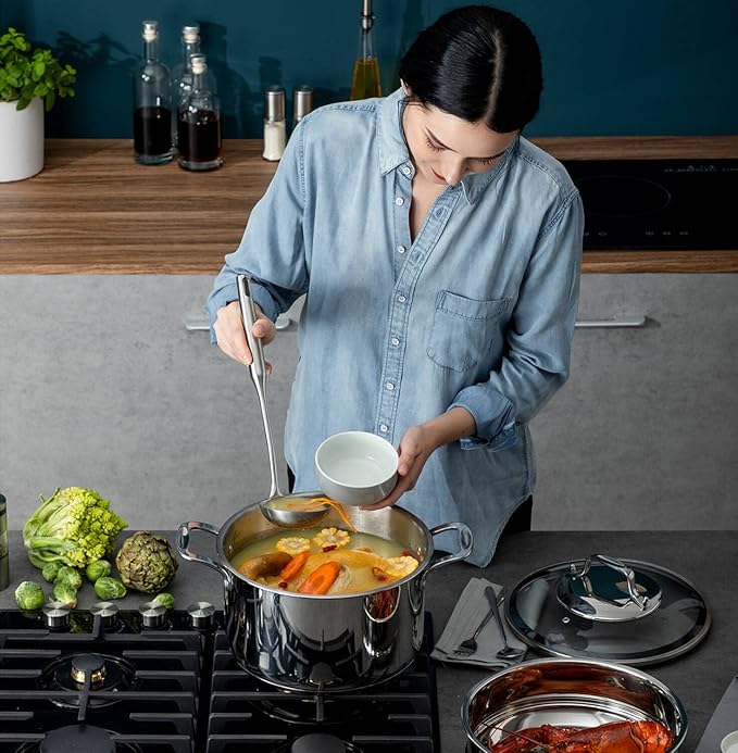 18/10 Stainless Steel Kitchen Utensils Set - 15” All Metal Cooking Tools, 11PCS - 2 Tongs, Fork, Solid Spoon, Slotted Spoon, Spatula, Soup Ladle, Skimmer, Slotted Spatula, Spaghetti Spoon, Large Spoon