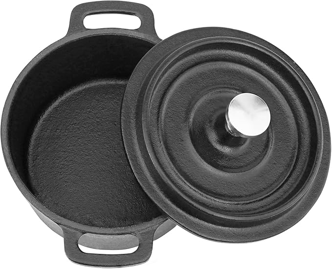 Mini Cocotte 8 oz Mini Dutch Oven 0.25 qt. Cast Iron Garlic Roaster for Oven Garlic Confit Pot Ramekins with Lids Oven Safe Set of 2, Black