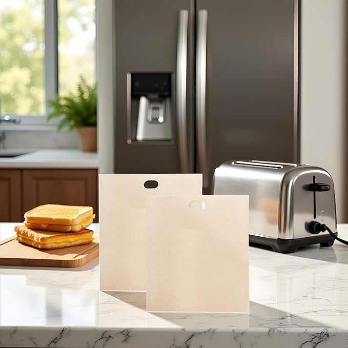 2 Pcs Yellow Toaster Bags for Grilled Cheese Sandwiches Baked Toast Food Bags Made Easy Reusable Size 16 * 18cm Comfortable and Environmentally Toaster Oven Cookware