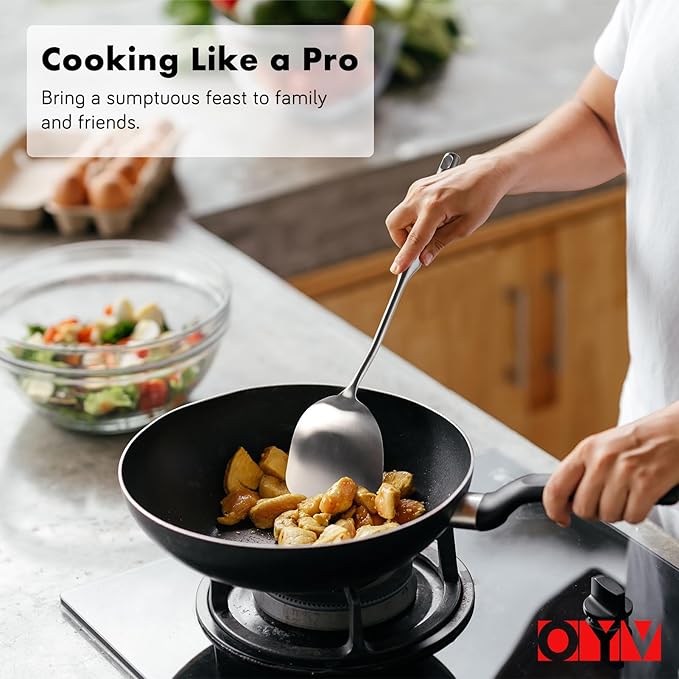 18/10 Stainless Steel Spatula Set - 15" Metal Spatulas for Kitchen Use, 1 Slotted Spatula + 1 Solid Turner, Heat Resistant Metal Cooking Utensils, Dishwasher Safe, Silver