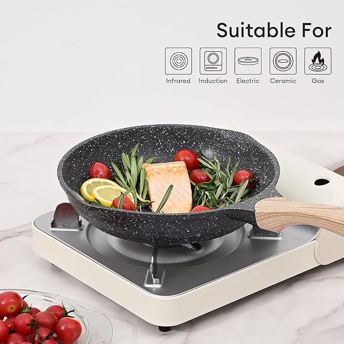 JEETEE 8 Inch Nonstick Frying Pan, Stone Coating Cookware, Nonstick Omelette Pan with Heat-Resistant Handle, Induction Skillet for Eggs (Grey)