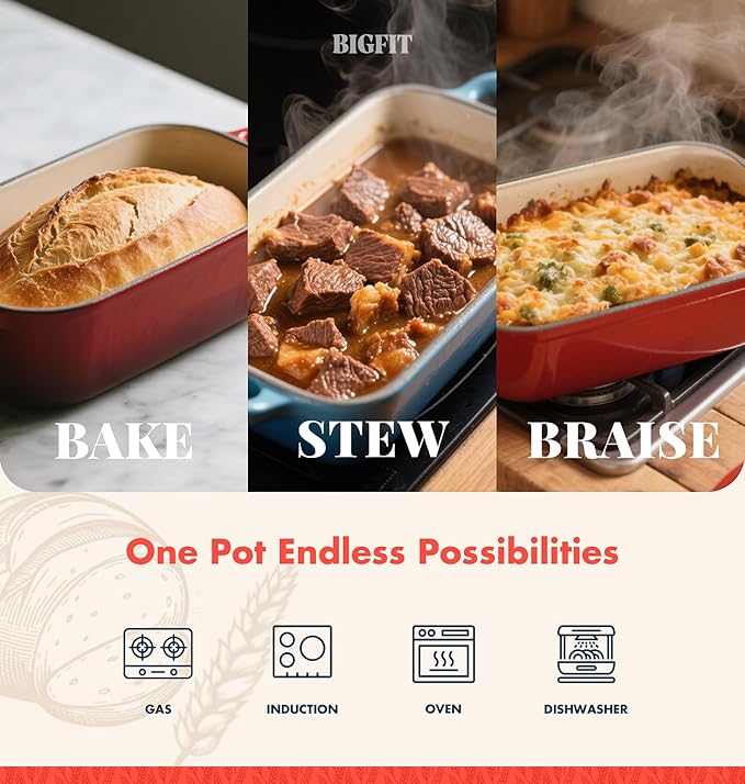 2 IN 1 Cast Iron Bread Loaf Pan with Lid, 3.4QT 9x5 Inch Dutch Oven for Bread Baking, Even Heating Bread Oven, Enameled Bread Pan for Homemade Sourdough Bread Baking & Versatile Cooking, Blue